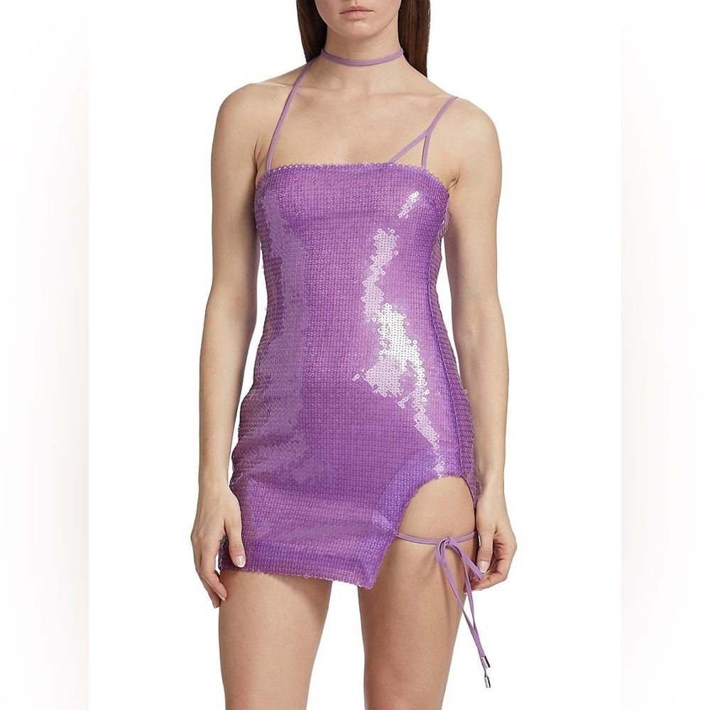 David Koma Strappy Sequined Mini Dress in Lilac